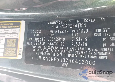 2024 Kia Carnival Mpv Sx Prestige z USA, uszkodzony, nr VIN KNDNE5H37R6413000